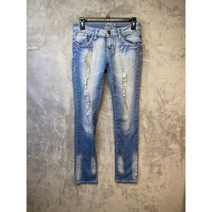 JCJQ Womens Distressed Skinny Jeans Blue Light Wash Ripped Size 7 JC-10003-6